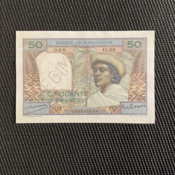 MADAGASCAR: 50F ND 1950, Pick 45as, SPÉCIMEN, SPL/AU