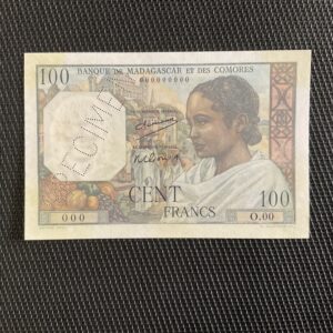 MADAGASCAR:100F ND 1950, Pick 46as, SPÉCIMEN, SUP+/XF+