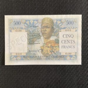 MADAGASCAR: 500F ND 1950, Pick 47as, SPÉCIMEN, SUP+/XF+