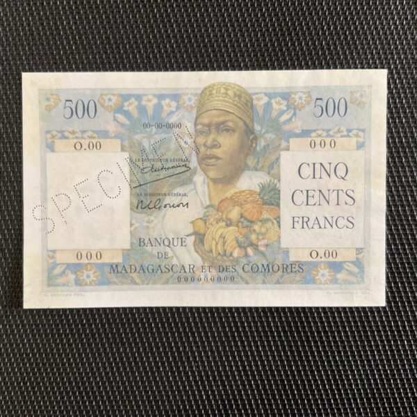 MADAGASCAR: 500F ND 1950, Pick 47as, SPÉCIMEN, SUP+/XF+