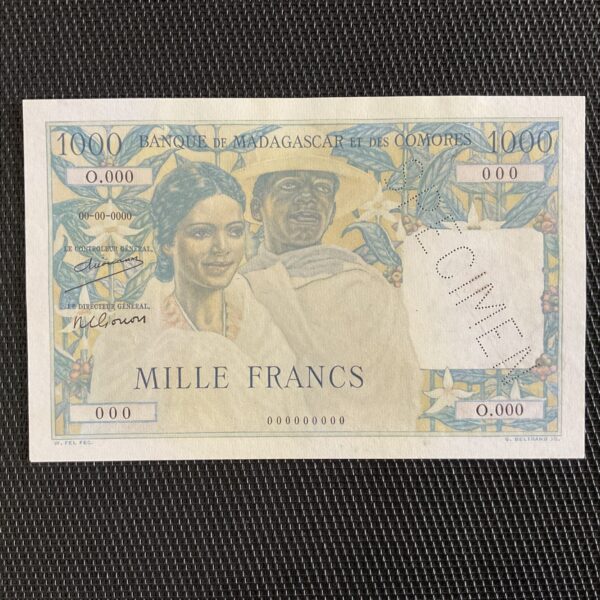 MADAGASCAR: 1000F ND 1950, Pick 48as, SPÉCIMEN, SUP+/XF+