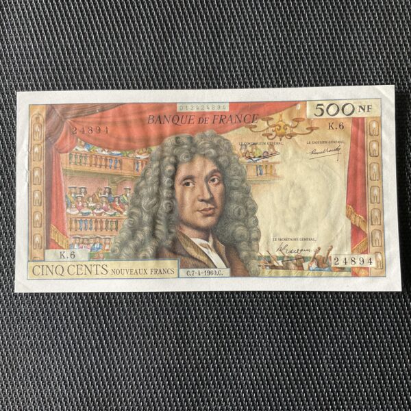FRANCE: 500NF Molière 07/04/1960, F60-02, SUP+/Pr.SPL