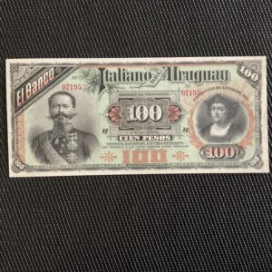 URUGUAY: 100 pesos 20/09/1887, banque italienne, Pick S215, SPL+/AU+