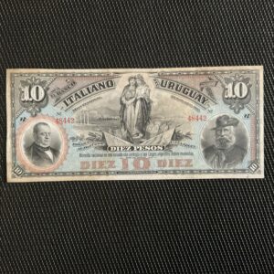 URUGUAY: 10 pesos 20/09/1887, banque italienne, Pick S212, SUP/XF