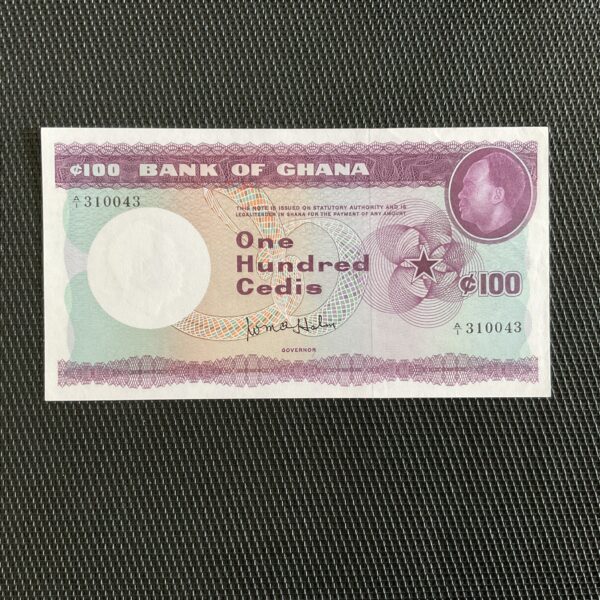 GHANA: 100 cedis ND 1965, alph A1, Pick 9a, Pr.NEUF/AUNC