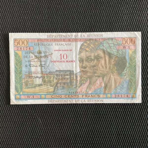 LA RÉUNION: 10NF sur 500F ND 1967/71, Pick 54b, TTB+/VF+