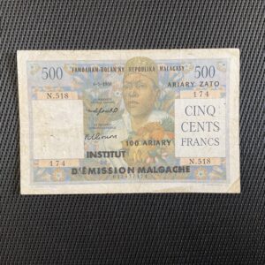 MADAGASCAR: 500 Francs 06/05/1958, Institut Malgache, Pick 53b, Pr.TTB/VF