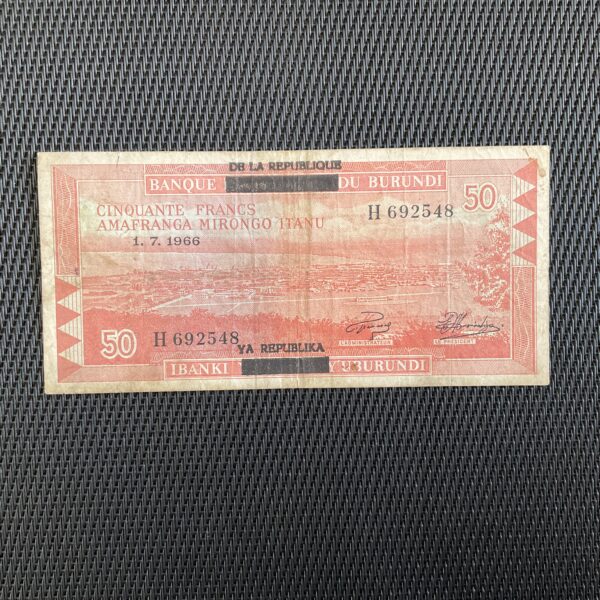 RÉP. DU BURUNDI: 50 Francs 01/07/1966, Pick 16b, TB/F