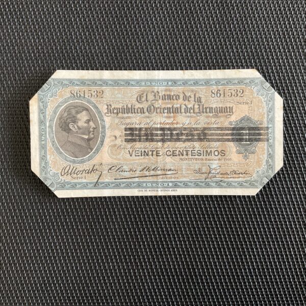 URUGUAY: 20 centésimos 1918, républica oriental, Pick 14c, TTB+/VF+