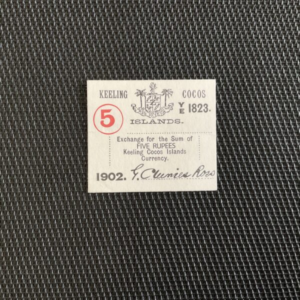 ILES COCOS: 5 roupies 1902, Pick S128, SPL/AU