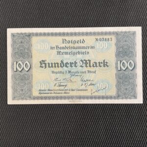 MÉMEL: 100 Mark 22/02/1922, administration française, SPL/AU