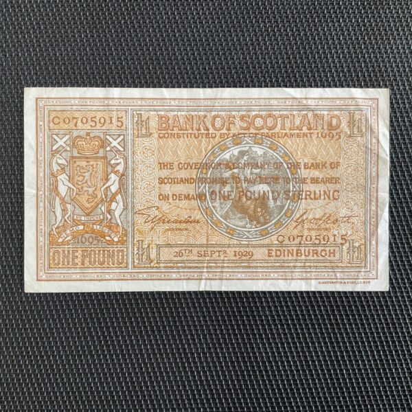 ÉCOSSE: 1 Pound sterling 26/09/1929, Pick 86, TTB/VF