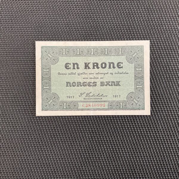 NORVÈGE: 1 krone 1917, avec préfixe, Pick 13b, SUP+/XF+