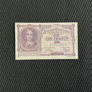 BELGIQUE: 1 Franc 08/10/1918, société générale, Pick 86b, SPL/AU