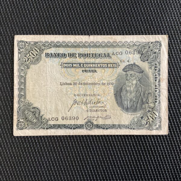 PORTUGAL: 2500 reis 30/09/1910, Pick 107b Sign 1, TB/F