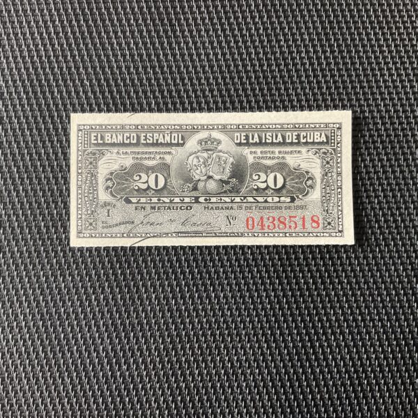 CUBA: 20 centavos 15/02/1897, Pick 53a, NEUF/UNC