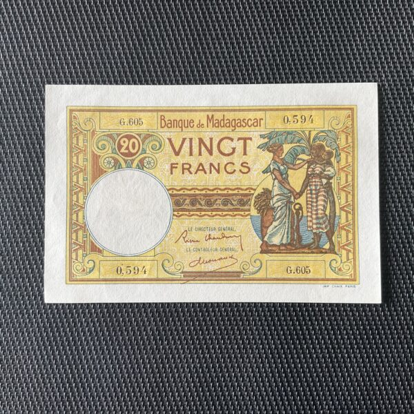 MADAGASCAR: 20 Francs ND 1937/47, Pick 37b, Pr.NEUF/AUNC
