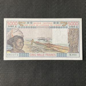 CÔTE D’IVOIRE: 5000 Francs 1989, BCEAO, Pick 108Aq, SPL/AU