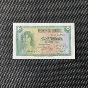 ESPAGNE: 5 pesetas 1935, Pick 85, NEUF/UNC