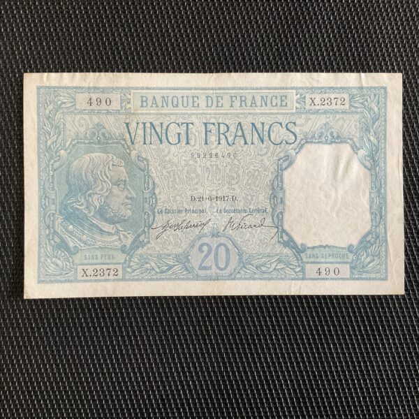 FRANCE: 20 Francs Bayard 21/06/1917, F11-02, SUP/XF