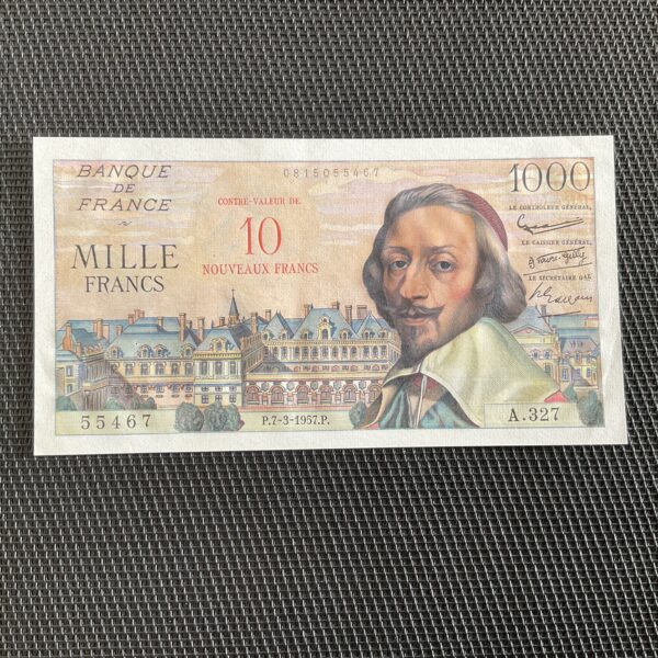 FRANCE: 10NF sur 1000F Richelieu 07/03/1957, F53-01, SPL/AU