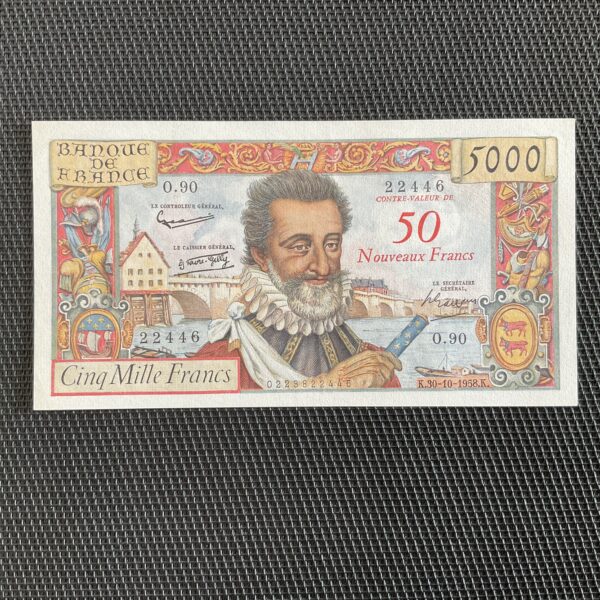 FRANCE: 50NF sur 5000F Henri IV, 30/10/1958, F54-01, SPL/AU