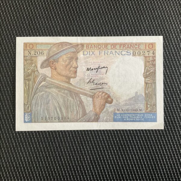 FRANCE: 10F mineur 30/06/1949, Alph 206, petit numéro, Pr.SPL/AU