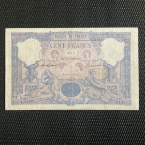 FRANCE: 100F bleu et rose 07/07/1908, F21/23, TTB/VF