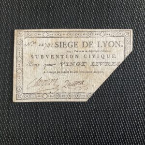 FRANCE: bon de 20 livres 1793, siège de Lyon, TTB/VF