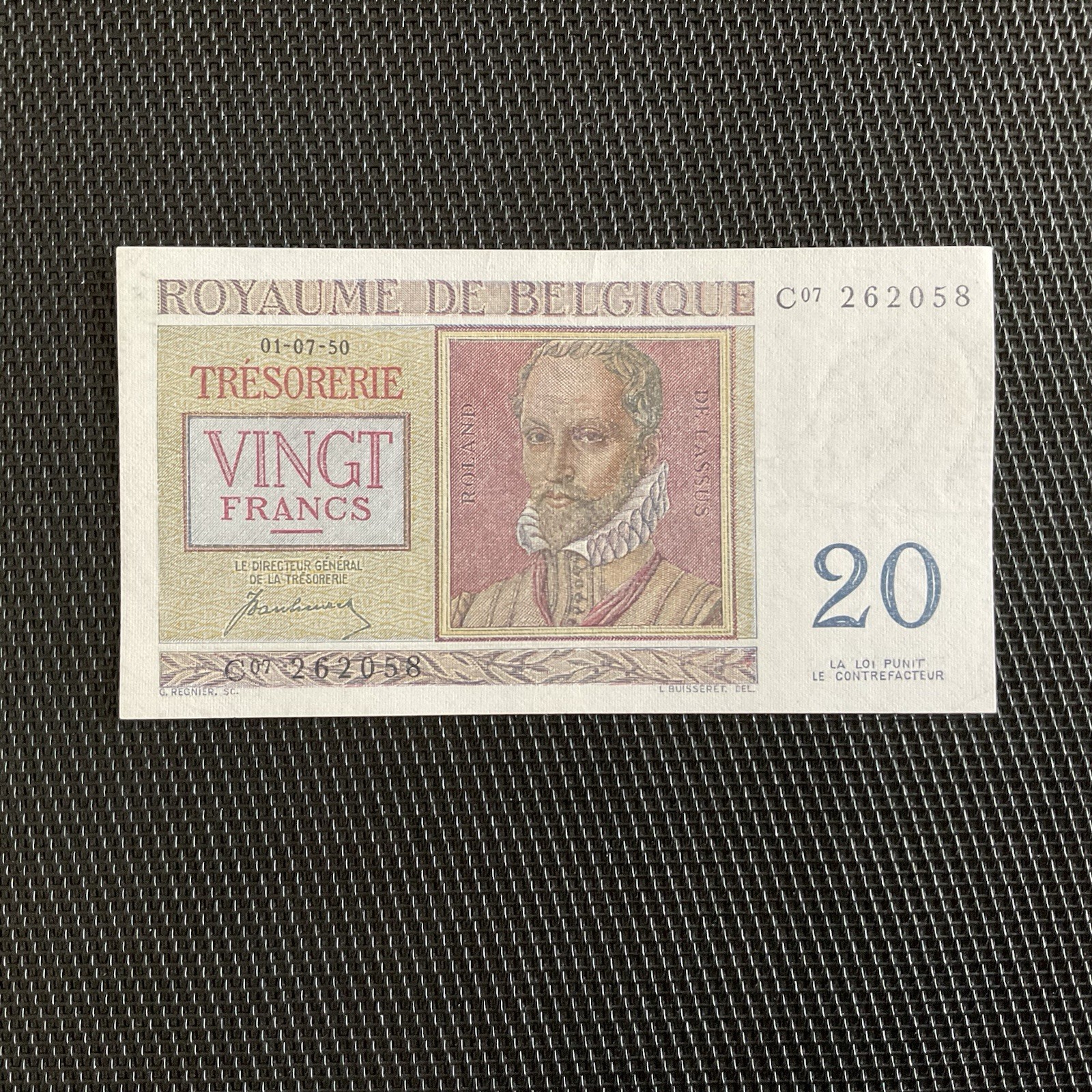 BELGIQUE: 20 Francs 01/07/1950, Pick 132a, SPL/AU 💥