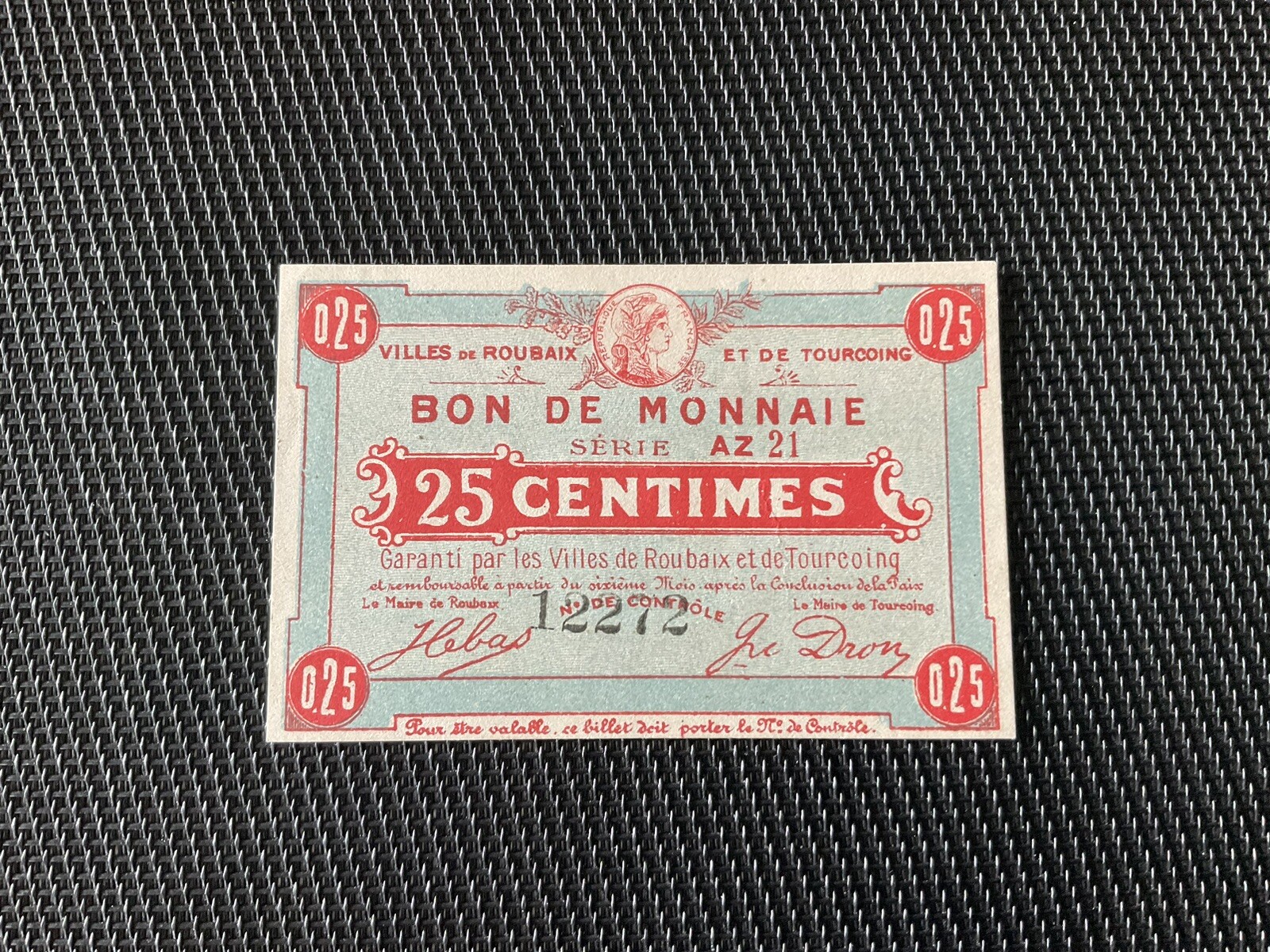 FRANCE: Bon De Monnaie 25 cts Roubaix/Tourcoing, NEUF/UNC 🇫🇷