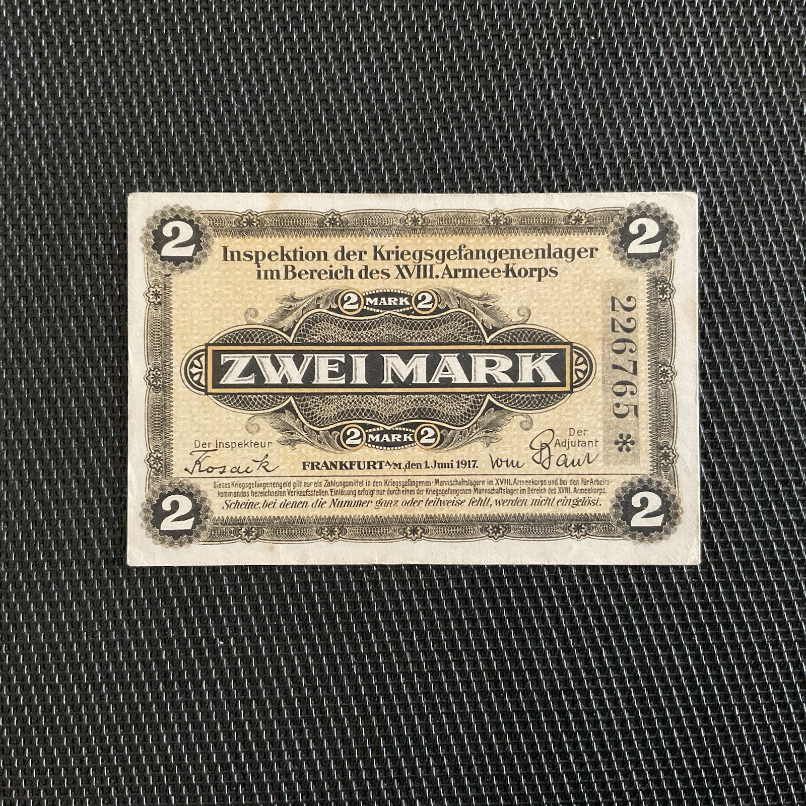 ALLEMAGNE: 2 Marks 1917, Camp De Prisonniers De Frankfurt, SUP+/XF+ 🌐