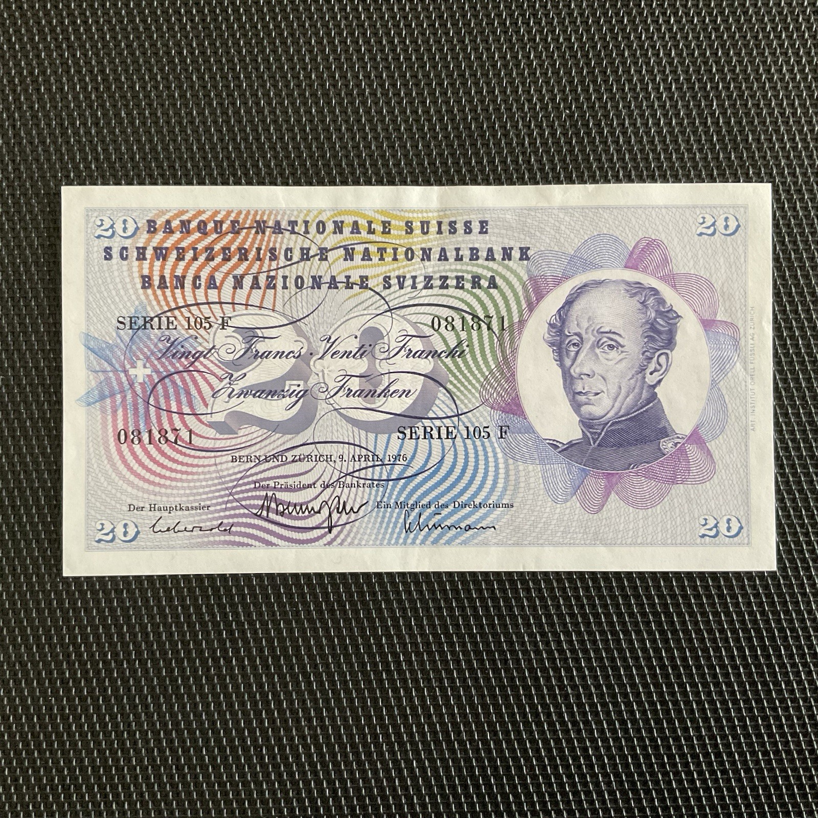SUISSE: 20 Francs 09/04/1976, Pick 46w, Sign 2, Pr.NEUF/AUNC 💥