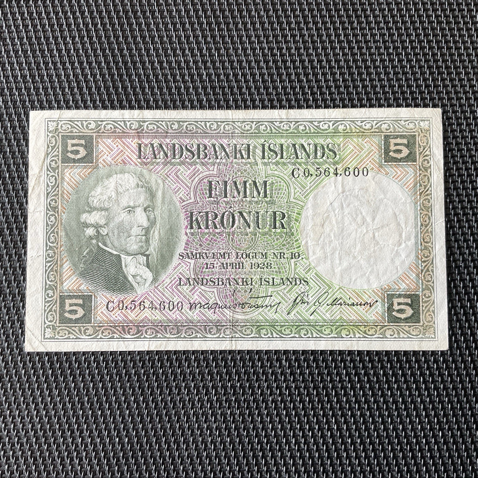 ISLANDE: 5 Kronur 15/04/1928, Pick 32b, TTB/VF 🔥