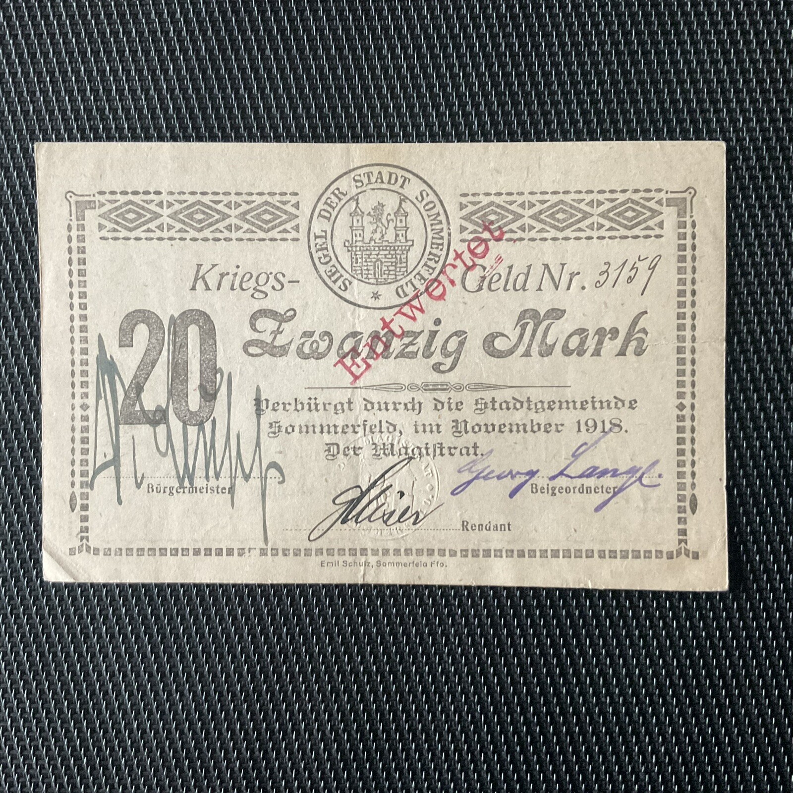 ALLEMAGNE: 20 Marks 1918, Notgeld Brandenburg, SUP/XF 💥