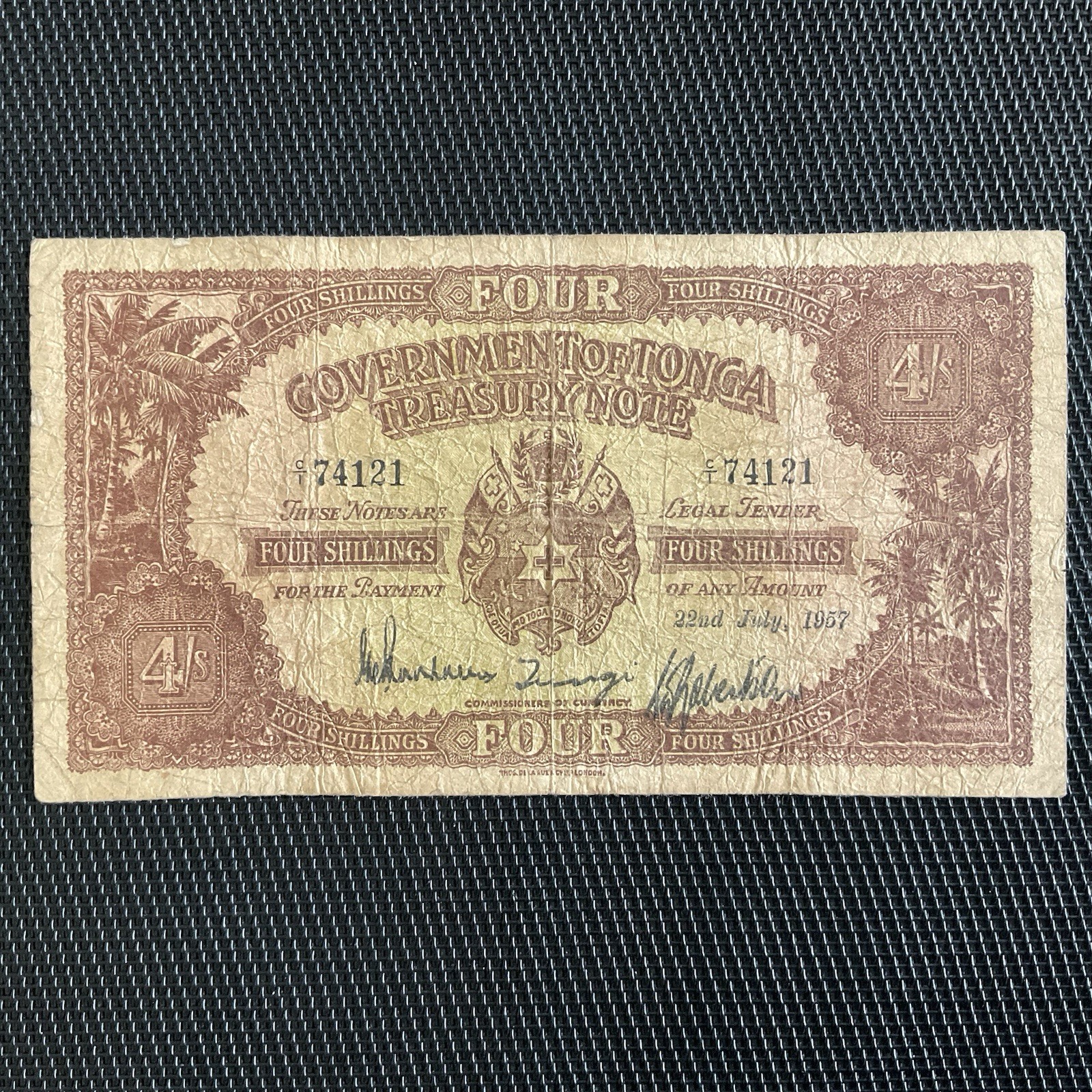 ILES TONGA: 4 Shillings 22/07/1957, Pick 9c, TB/F 💥
