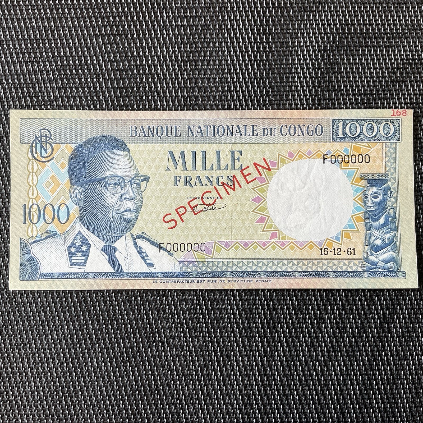 CONGO: 1000 Francs 15/12/1961, Pick 8s, SPÉCIMEN, NEUF/UNC 💥