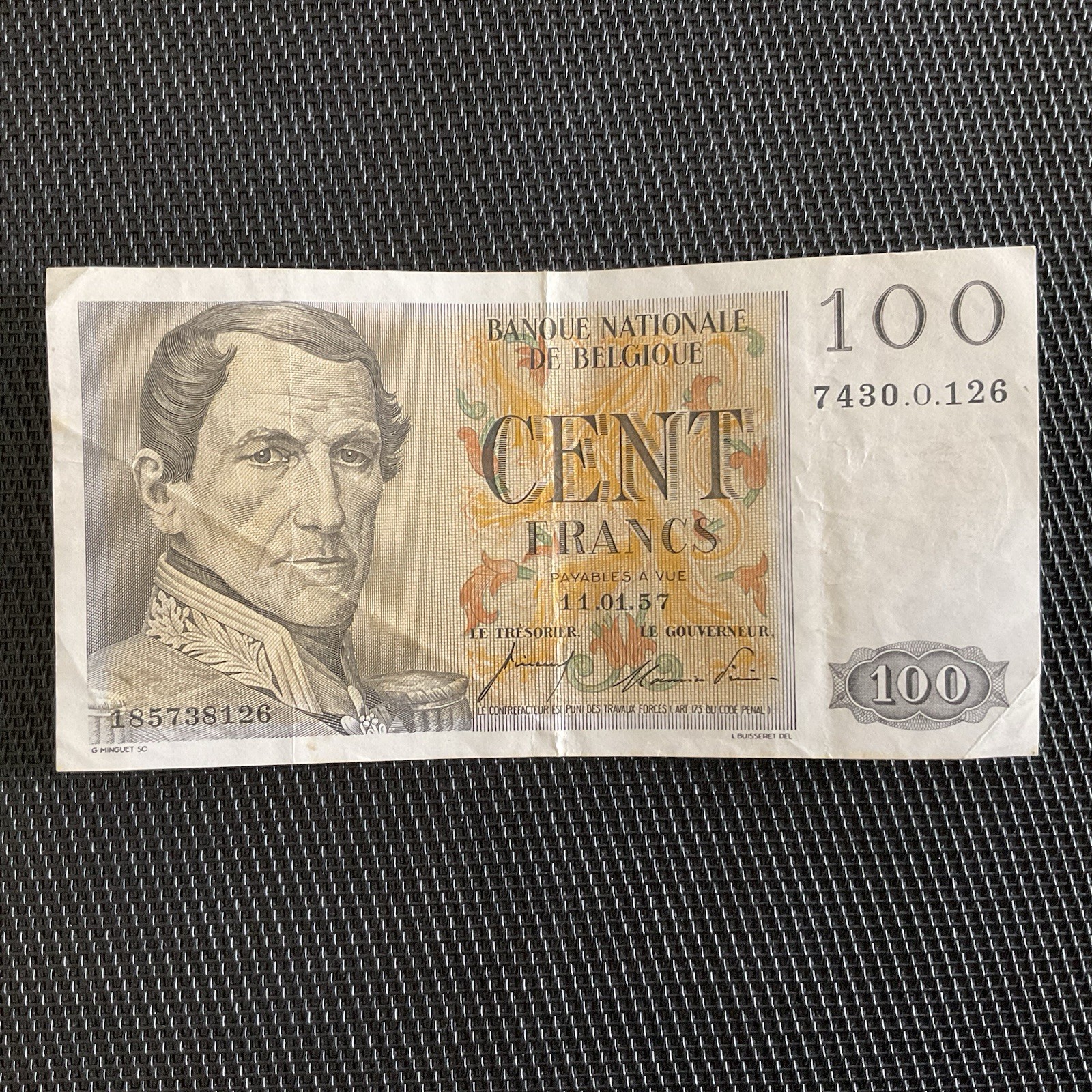 BELGIQUE: 100 Francs 11/01/1957, Pick 129b, TTB+/VF+ 🔥