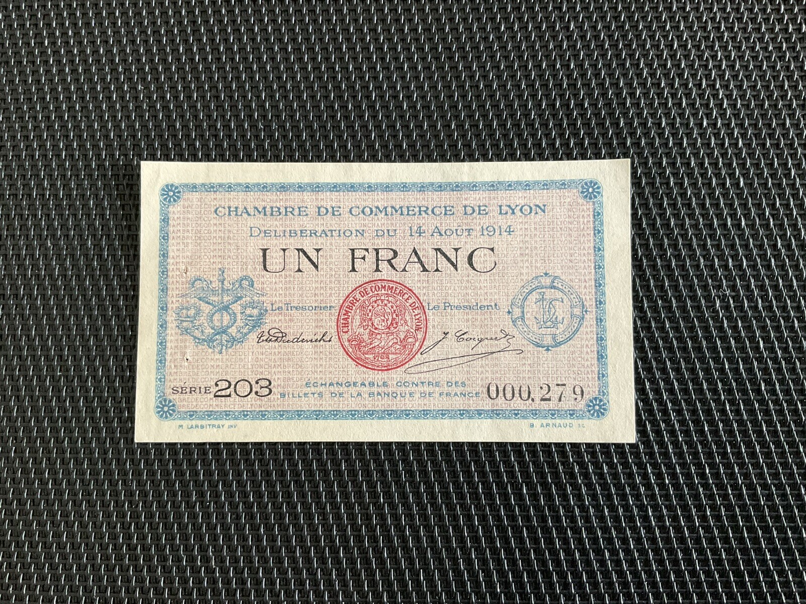 FRANCE: 1F CdC De Lyon, 14/08/1914, Petit Numéro, Pr.NEUF/AUNC 🇫🇷