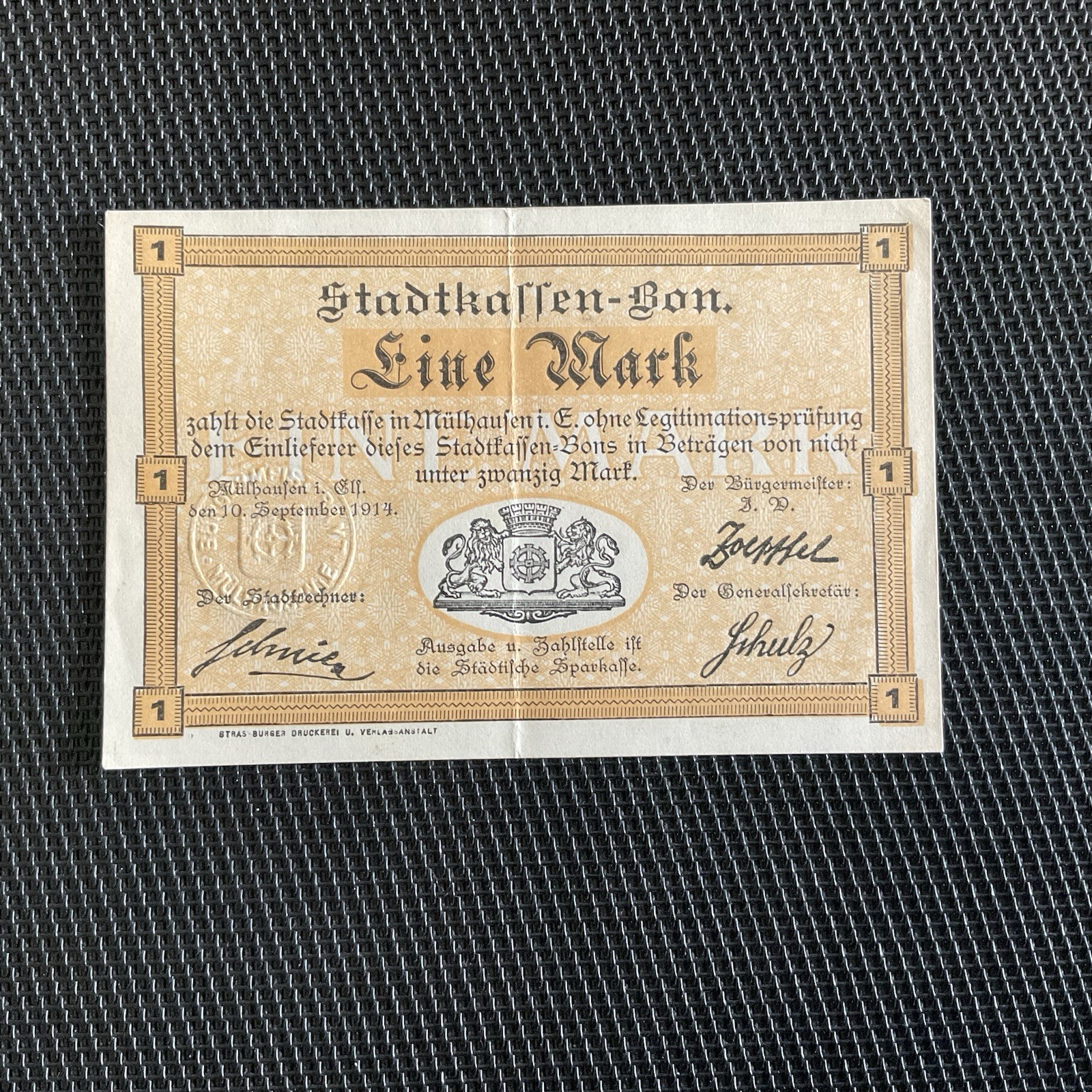 FRANCE/ALLEMAGNE: Bon De 1 Mark 10/09/1914, Mulhouse, SUP+/XF+ 🇫🇷