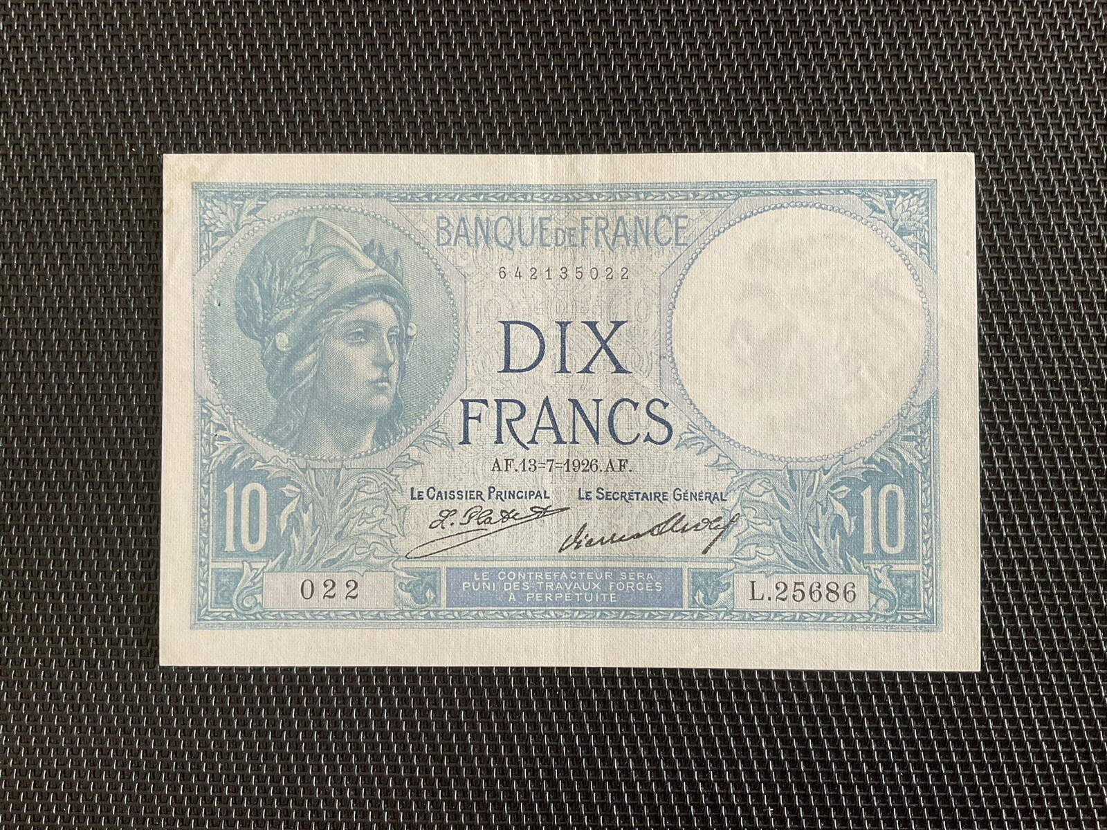 FRANCE: 10F Minerve 13/07/1926, F06-11a, SUP+/XF+ 🇫🇷