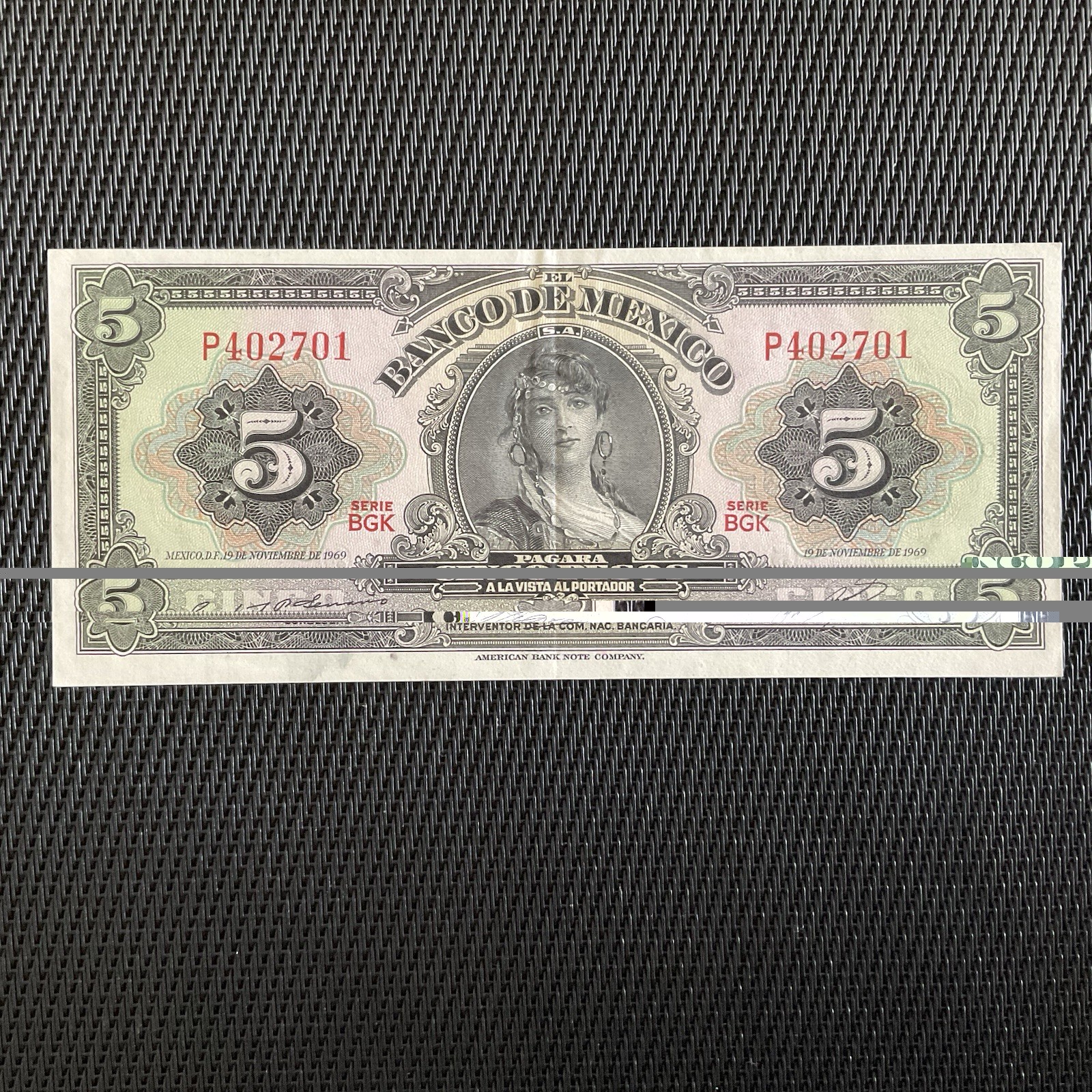 MEXIQUE: 5 Pesos 19/11/1969, Pick 60j, SPL/AU 🌐