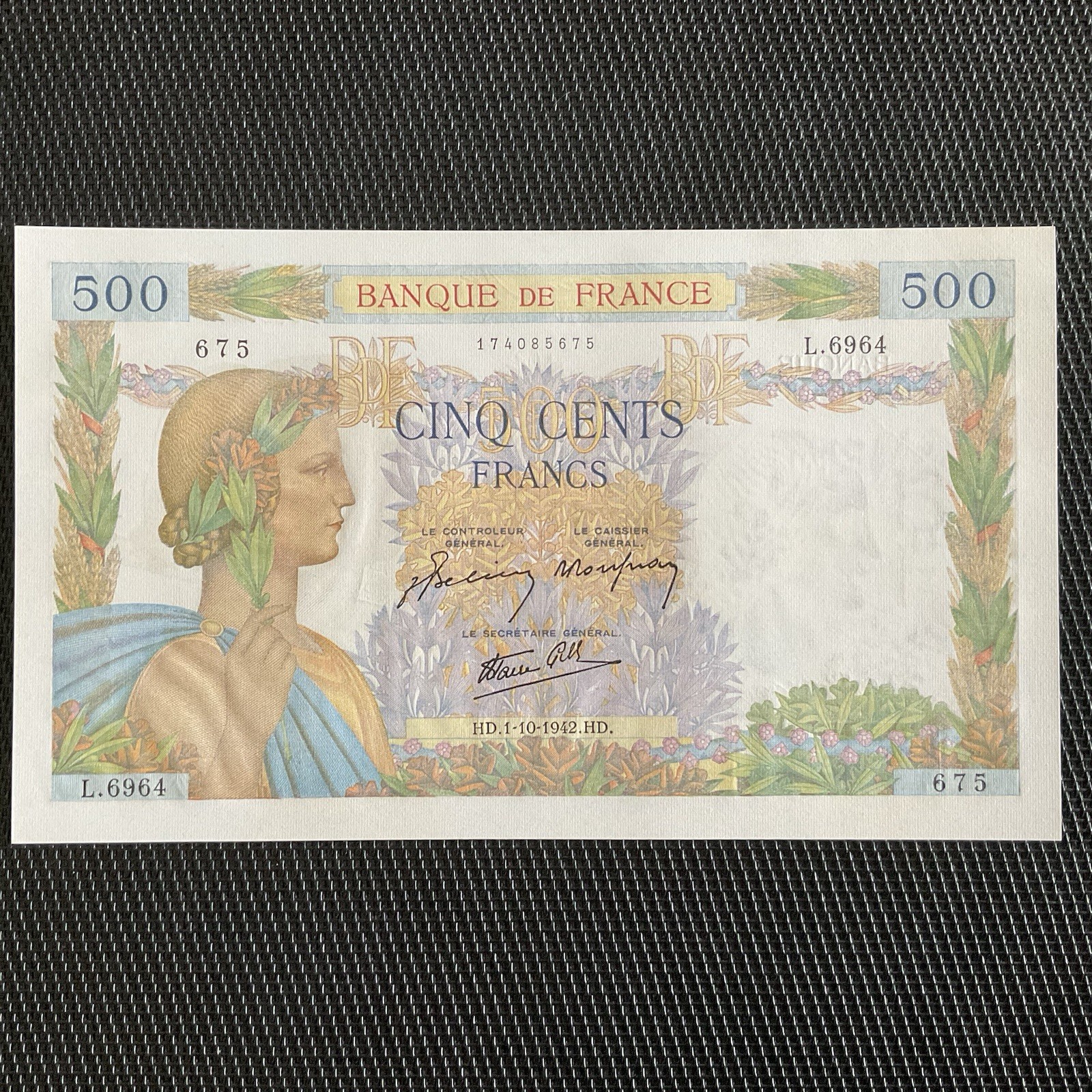 FRANCE: 500 Francs La Paix 01/10/1942, F32-41, NEUF/UNC 🇫🇷