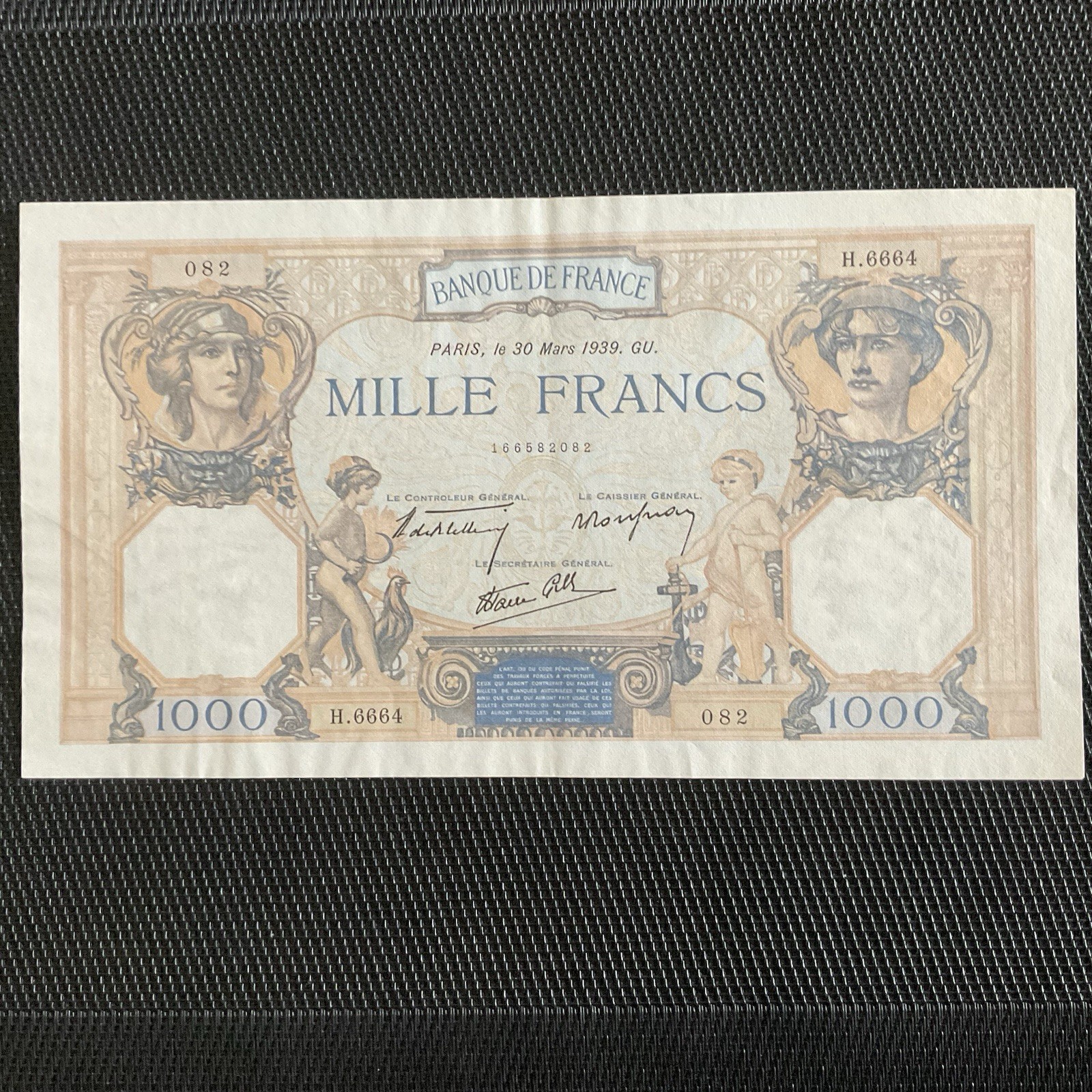 FRANCE: 1000 Francs Cérès Et Mercure 30/03/1939, F38-35, SPL/AU 🇫🇷