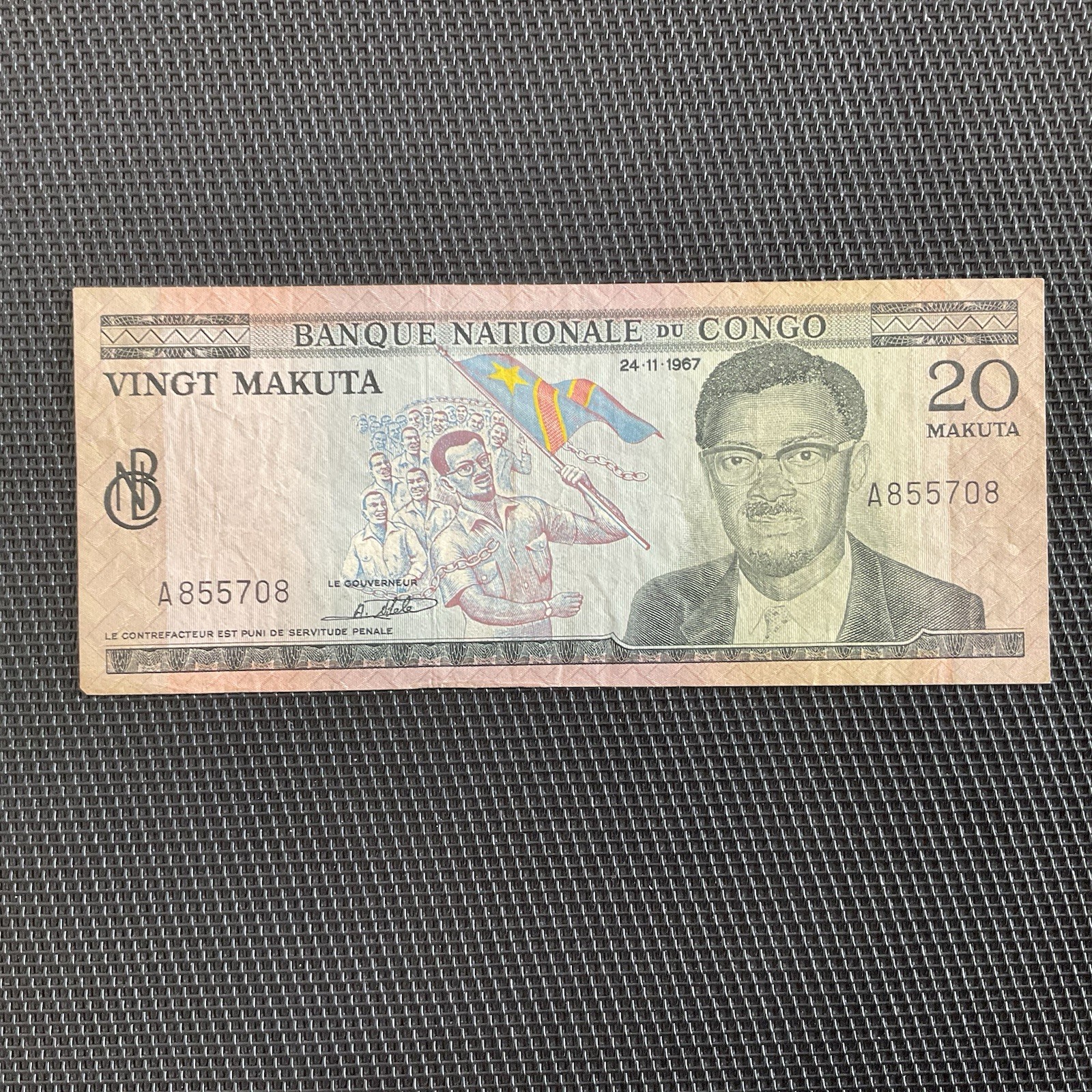 RÉP. DU CONGO: 20 Makuta 24/11/1967, Pick 10a, TTB/VF 🌐