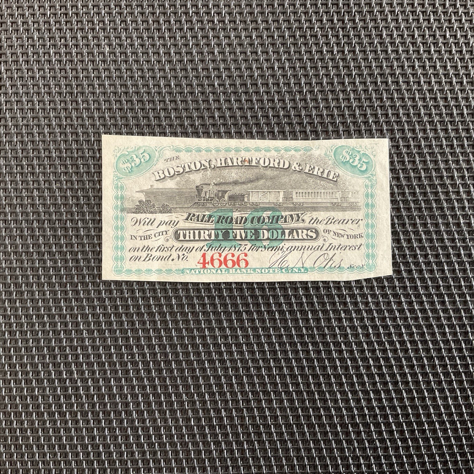 ÉTATS UNIS: 35 Dollars 1875, Billet Obligataire Boston, SPL/AU 💥