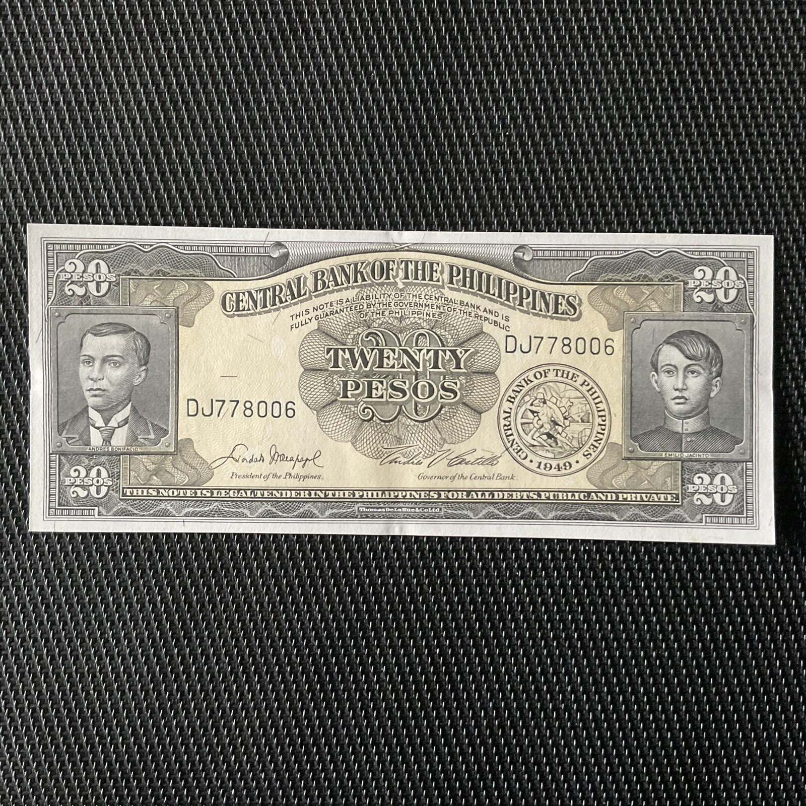 PHILIPPINES: 20 Pesos 1949, Pick 137d, SPL/AU 🌐