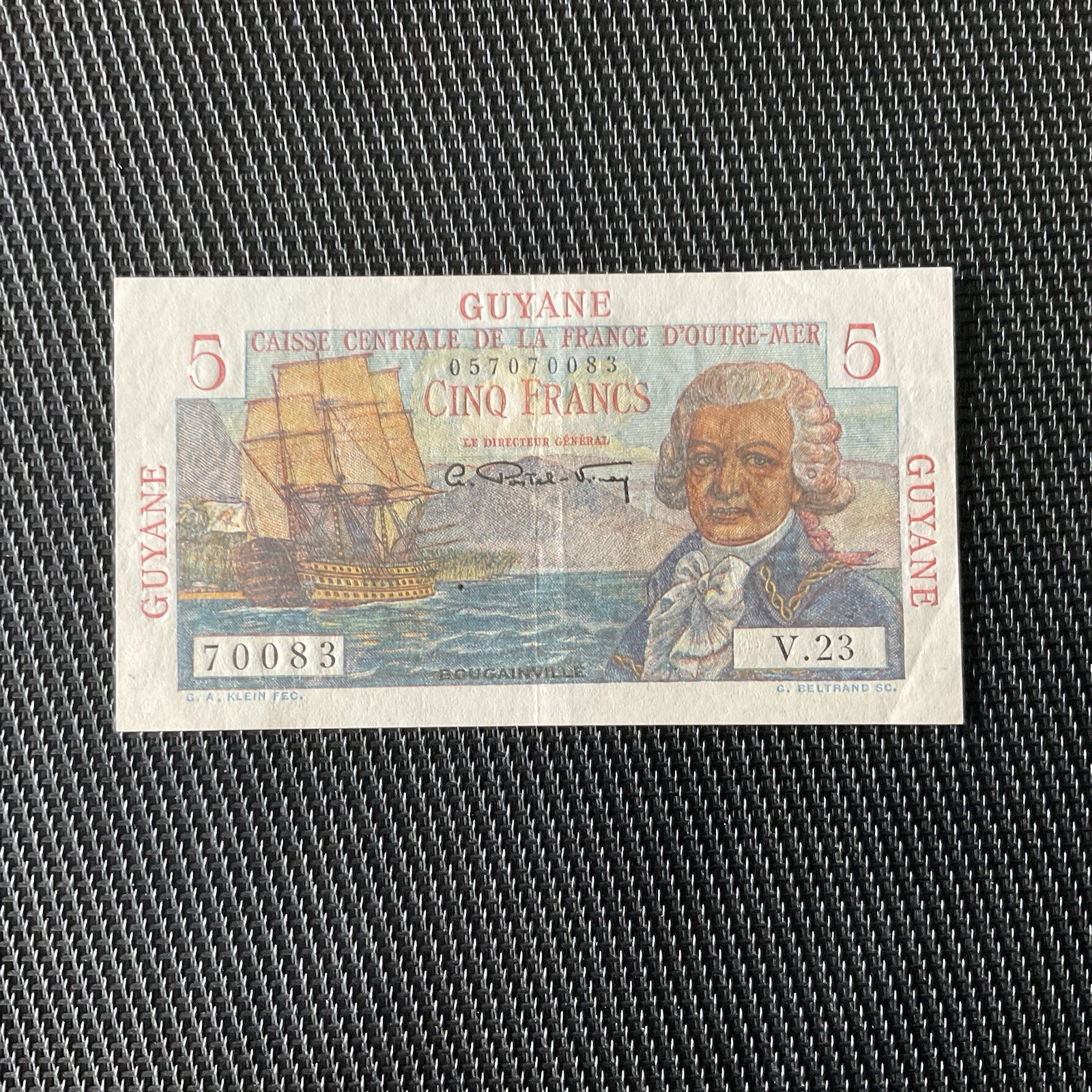 GUYANE FRANÇAISE: 5 Francs Bougainville 1947, Pick 19, SUP+/XF+ 🇫🇷