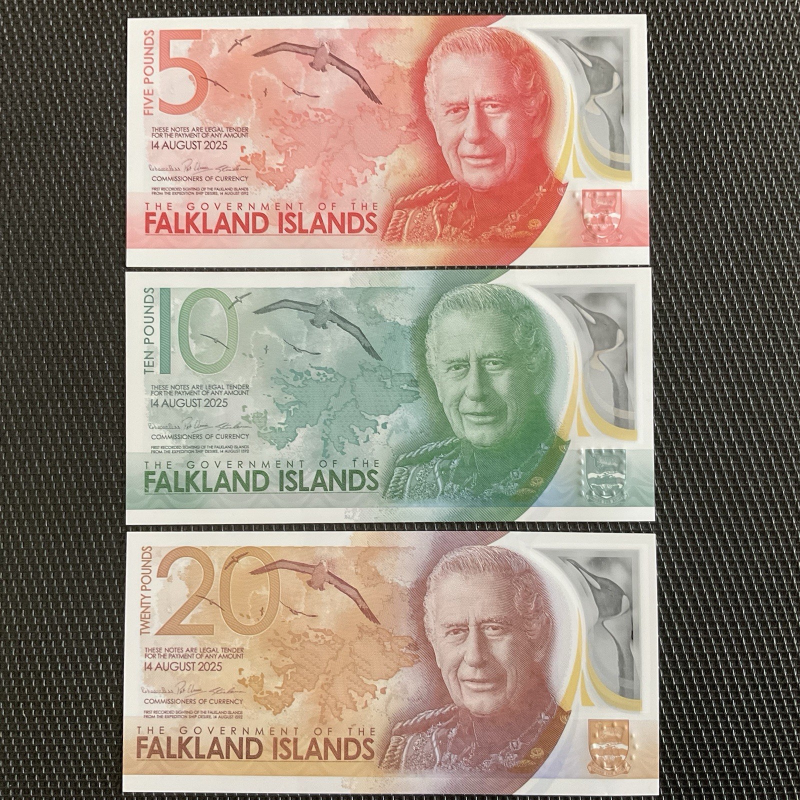 ÎLES FALKLAND: 5 à 20 Pounds Charles III, Polymère, Pick 20/22, NEUFS/UNC 🔥