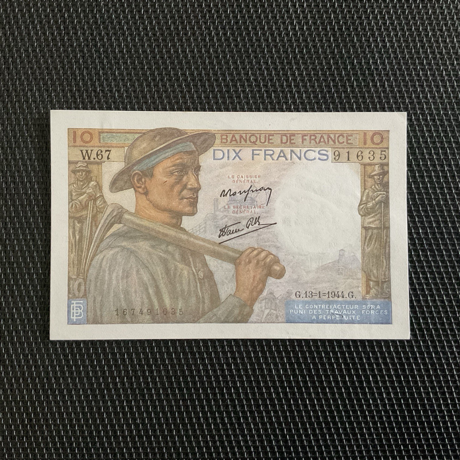FRANCE: 10 Francs Mineur 13/01/1944, F08-10, SPL/AU 🇫🇷